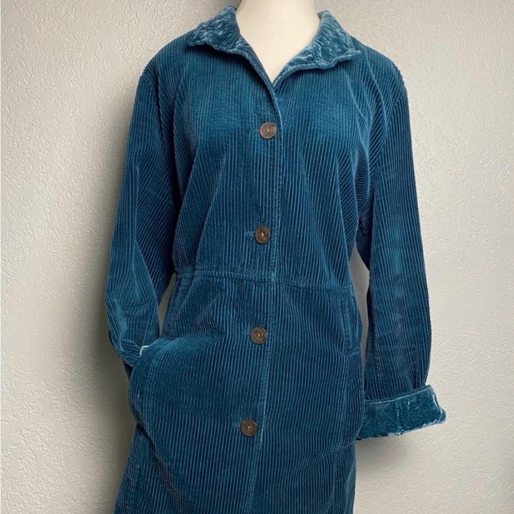 J Jill Teal Green Corduroy long Blazer velvet cuff collar jacket pleated back 1X